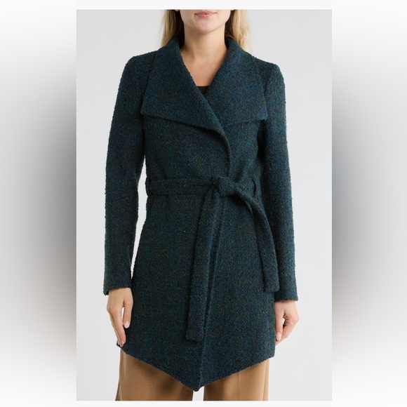 Fleurette Bouclé Wrap Coat jacket virgin wool blue sage10 & 4 available NWT